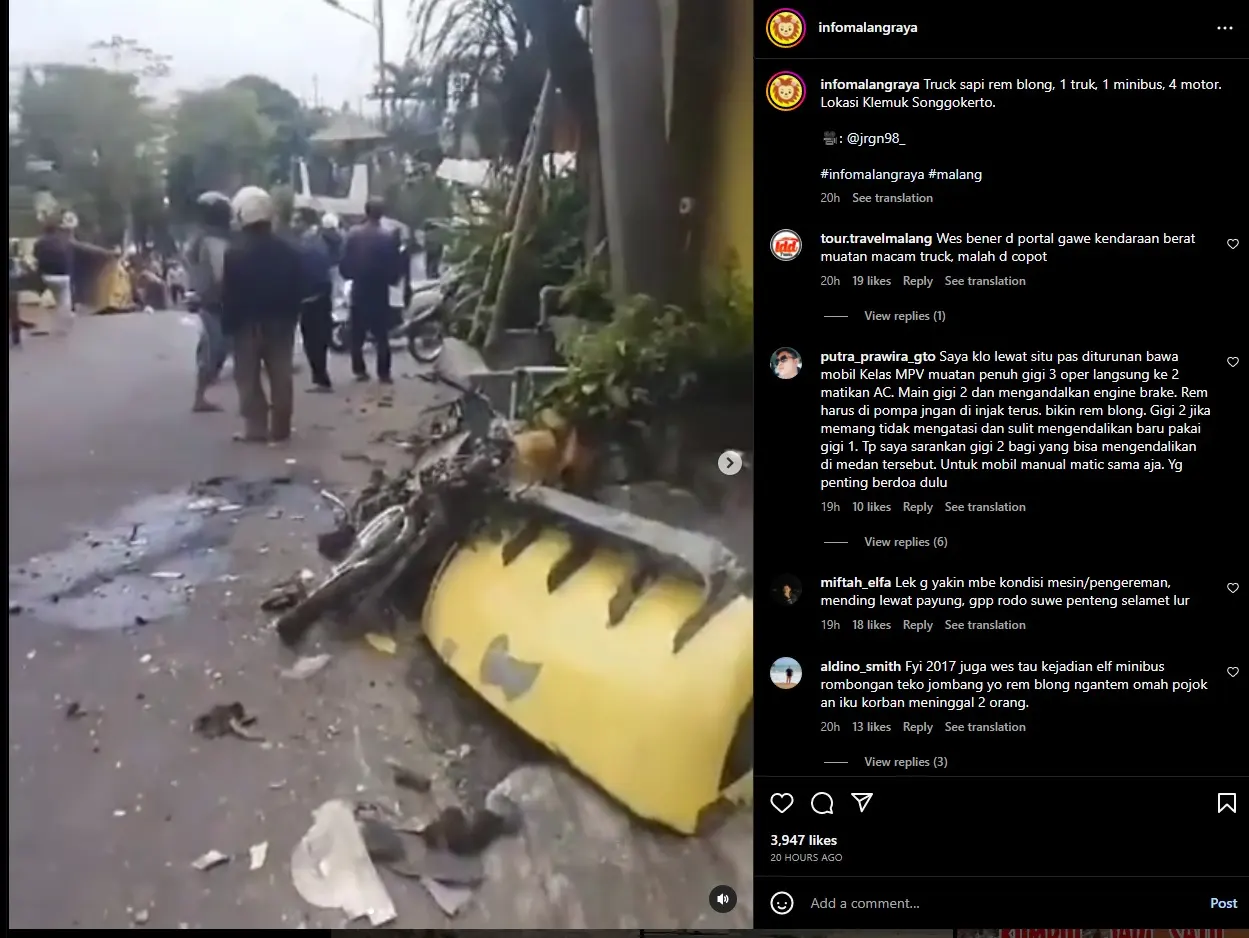 Truk Bawa Sapi Alami Rem Blong di Klemuk Batu, 3 Meninggal Akibat Terseruduk