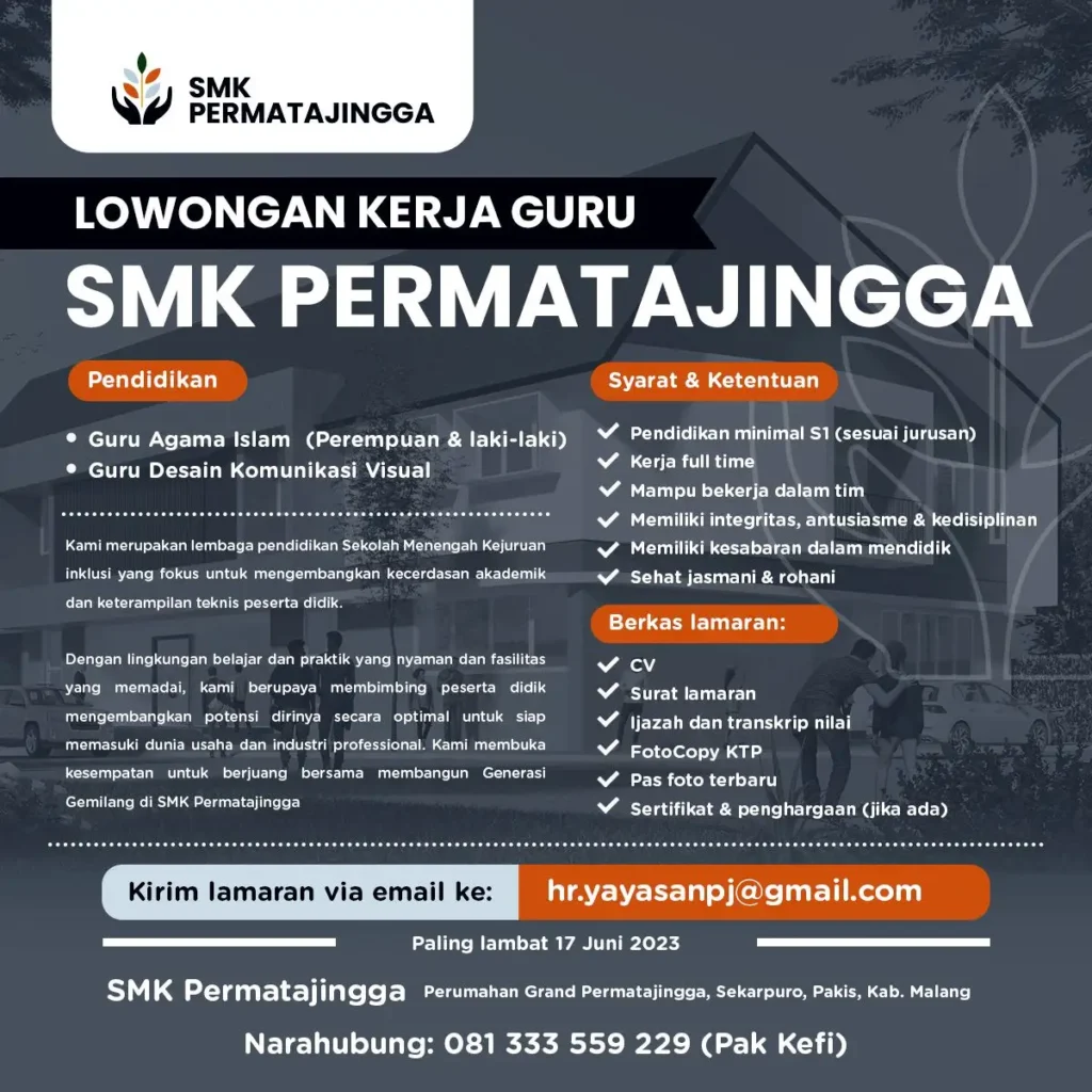 Lowongan Kerja Pengajar di SMK Permatajingga Pakis Malang