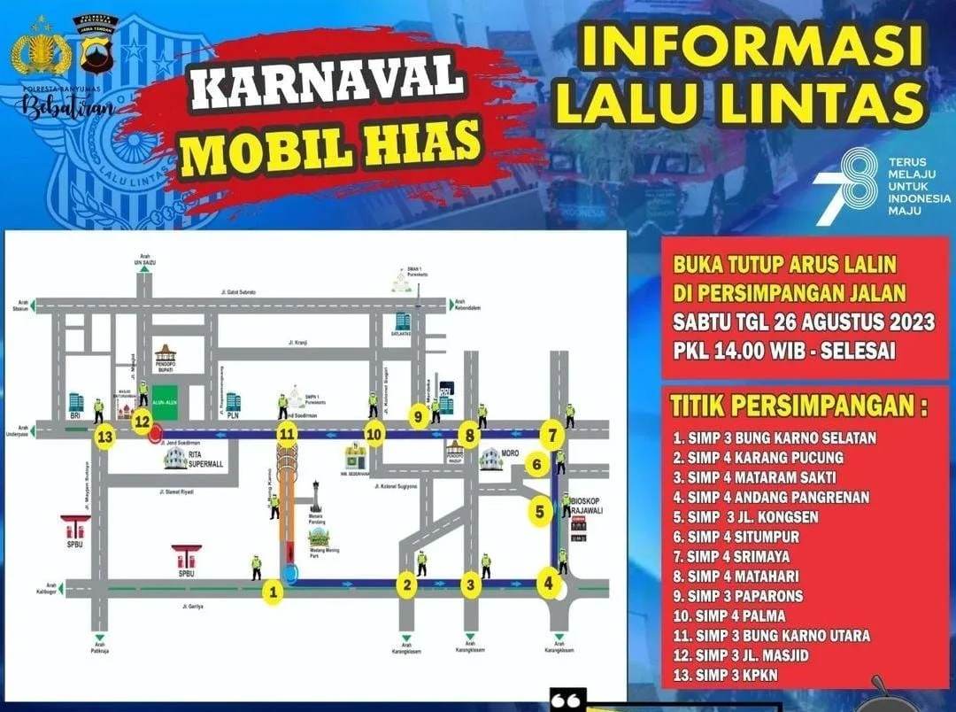 Sabtu Ada Karnaval Kendaraan Hias di Purwokerto Jawa Tengah, Catat Info Rute Paling Baru Berikut
