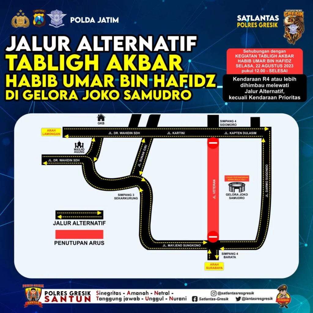 Rekayasa lalin saat pelaksanaan Tablig Akbar Habib Umar. (Foto : Satlantas Gresik)