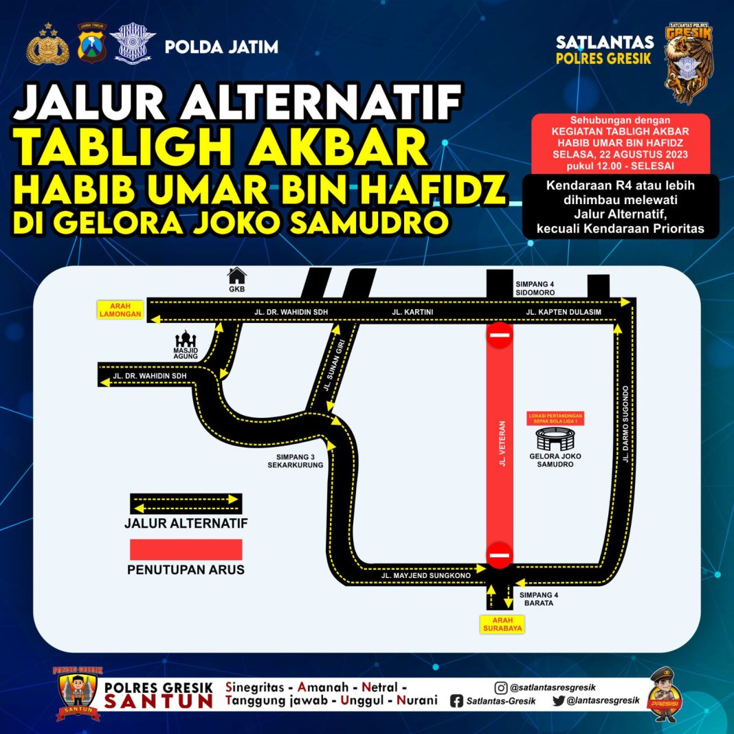 Jalan Veteran Gresik Bakal Ditutup Total ada Tabligh Akbar Habib Umar bin Hafidz, Gunakan Alternatif Berikut Ini!