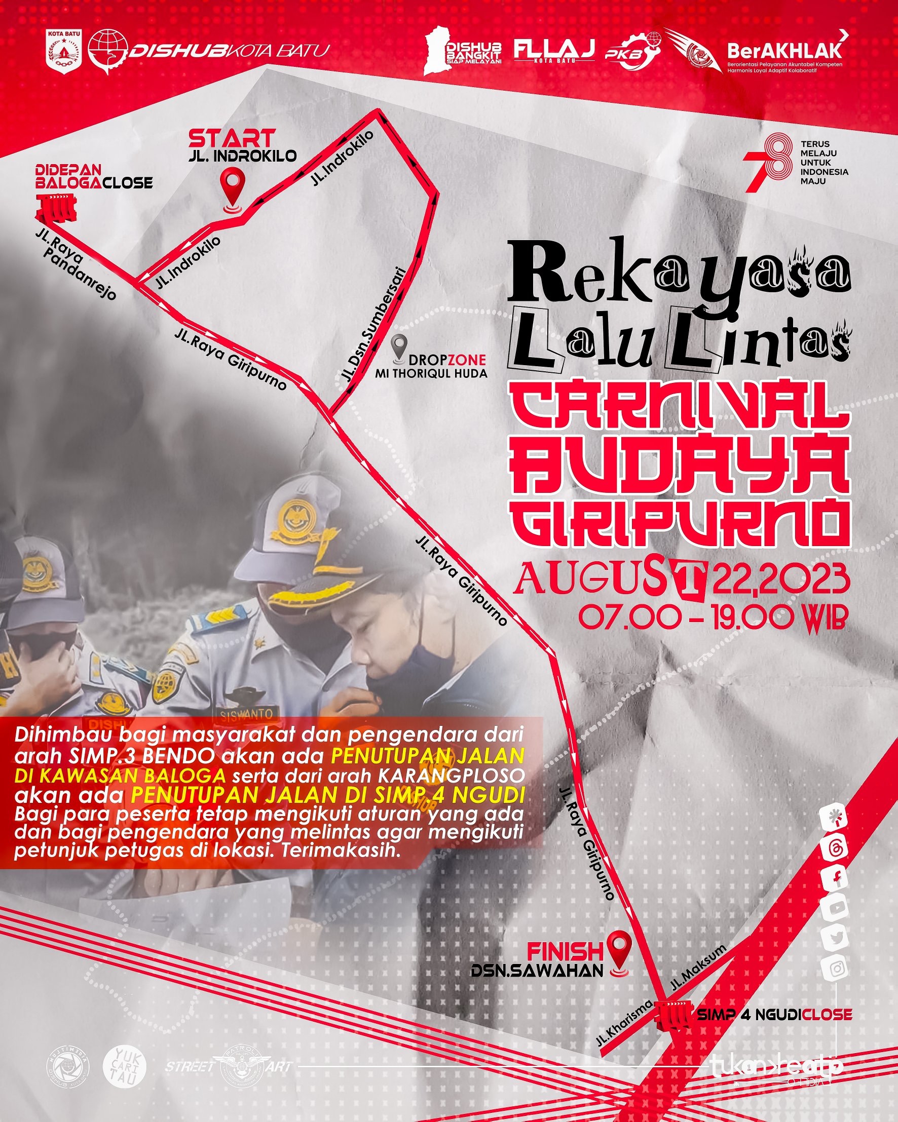 HARI INI! Karnaval Budaya di Giripurno Bumiaji, Kota Batu 22 Agustus 2023 Ojo Lali Rek!