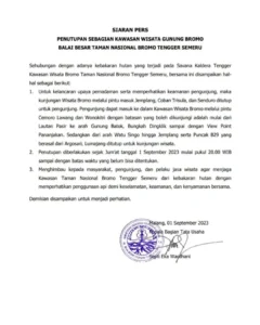 Penutupan jalan ke Bromo edaran resmi
