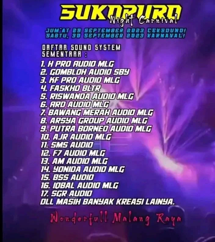 Info Karnaval 'Sukopuro Night Carnival' Jabung 29 September 2023, Ini Daftar Sound System yang Akan Hadir