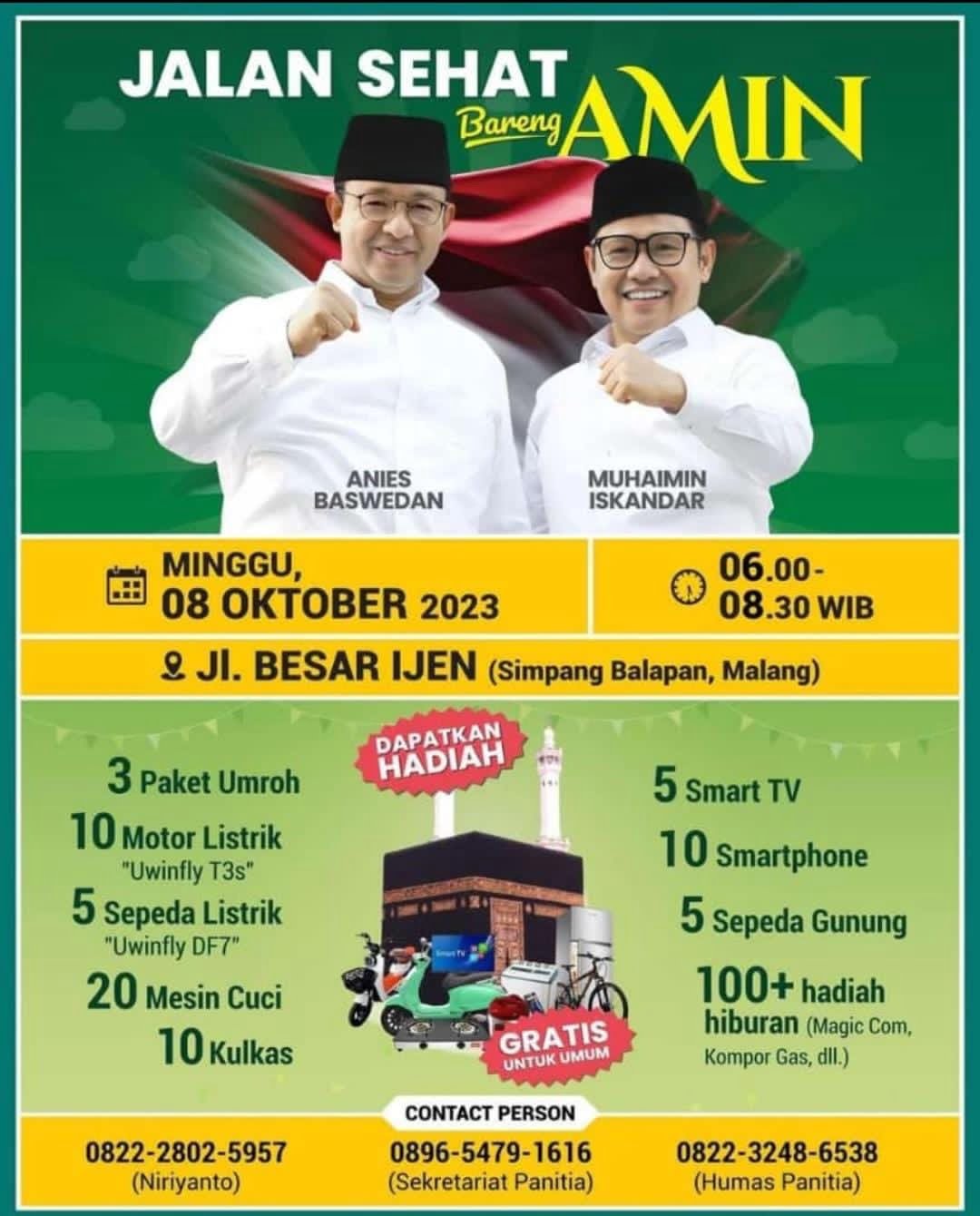 Info Jalan Sehat Bareng Anies Baswedan dan Muhaimin Iskandar di Malang, Ada Hadiah Umroh hingga Motor Listrik
