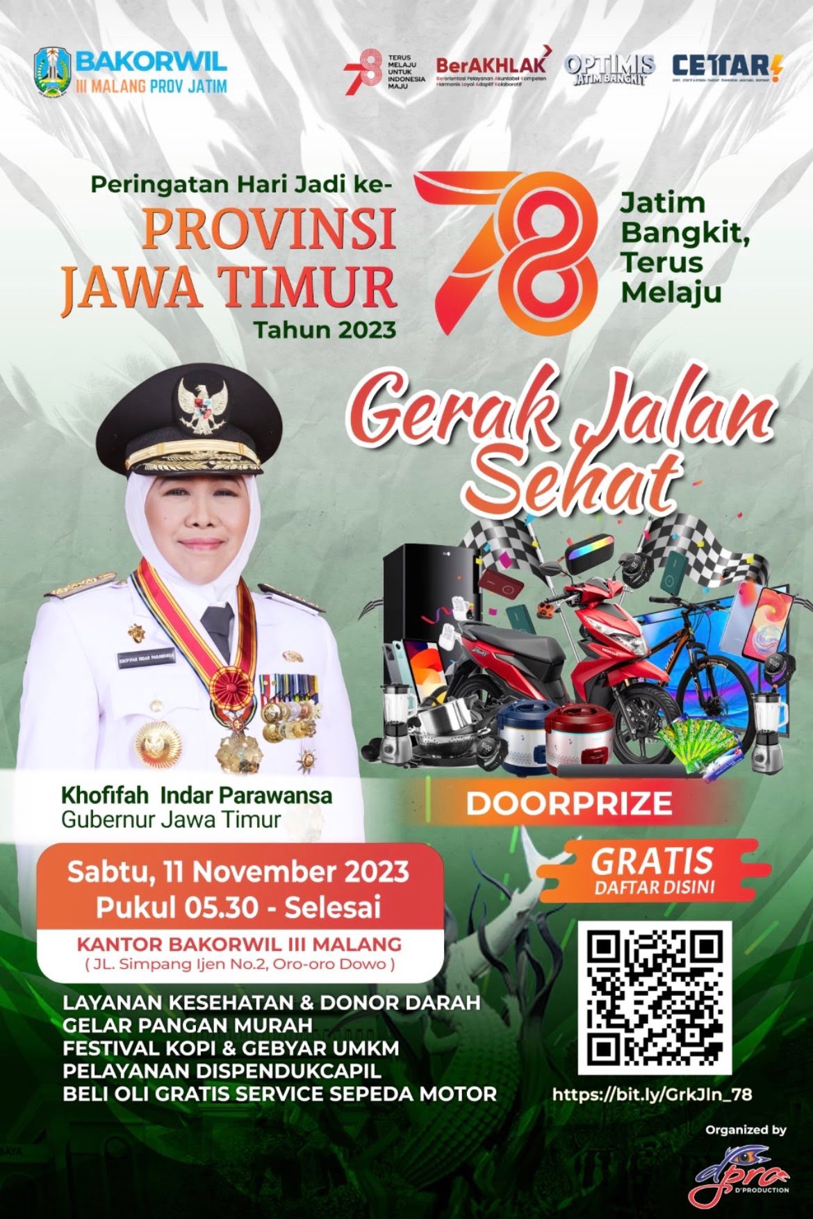 Info Gerak Jalan Sehat Peringatan HUT Jatim ke 78 di Bakorwil Malang