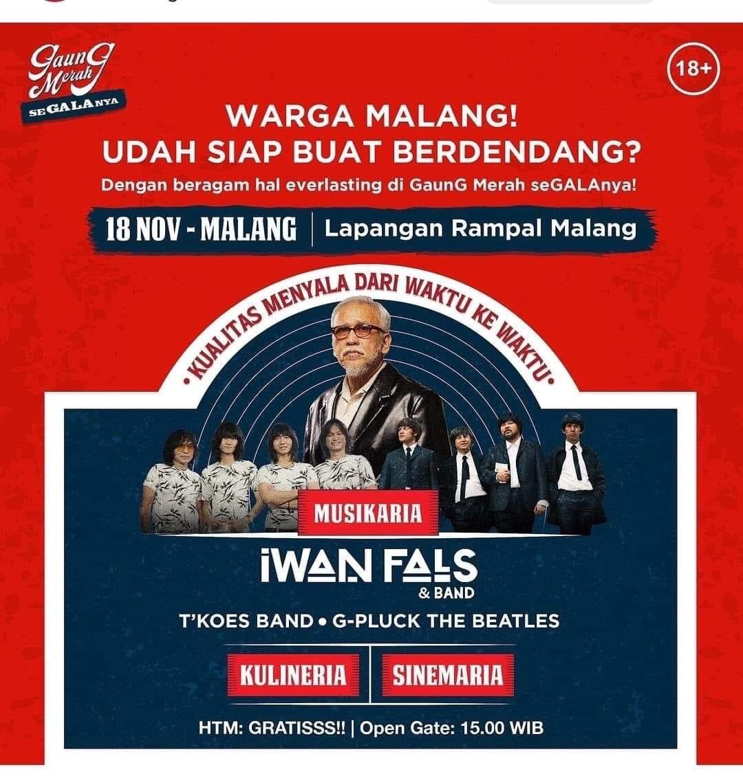 Iwan Fals akan Meriahkan Lapangan Rampal Malang 18 November 2023, Konser Gratis! Gass Lur..