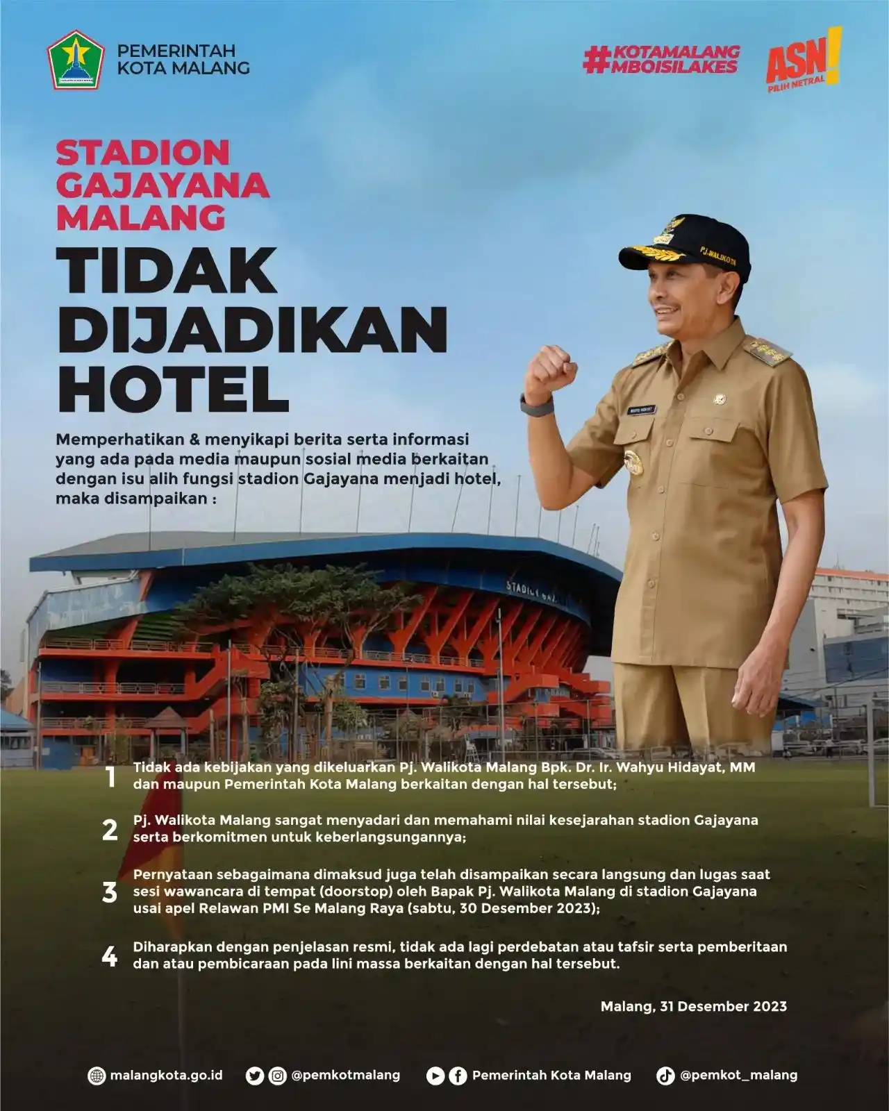 Stadion Gajayana Tetap Bersejarah: Pemkot Malang Bantah Kabar Alih Fungsi dan Rencana jadi Hotel