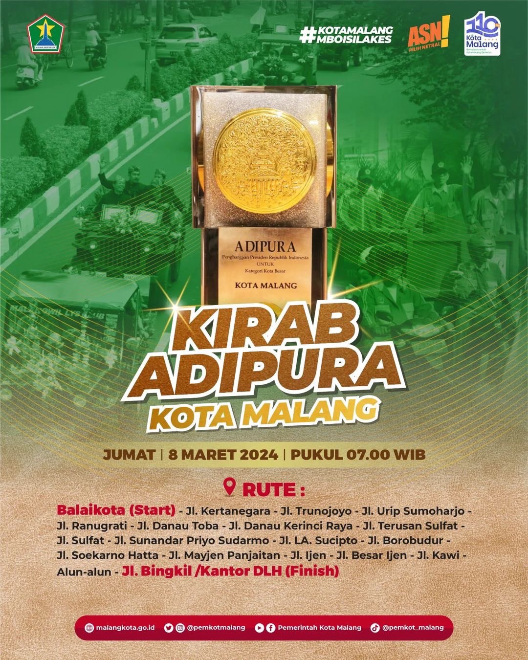 Catat Ker! Intip Jadwal Kirab Adipura Kota Malang Besok 8 Maret 2024, Hindari Rute Ini Agar Tidak Macet!