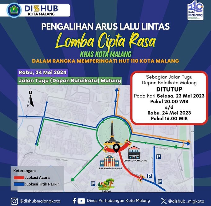 Catat! Info Pengalihan Lalu Lintas Lomba Cipta Rasa dan Bazaar UMKM Meriahkan HUT Kota Malang ke 110