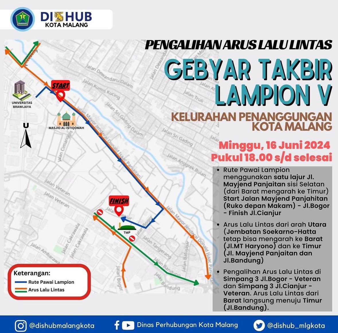 Pengalihan Arus Lalu Lintas untuk Gebyar Takbir Lampion V di Kota Malang