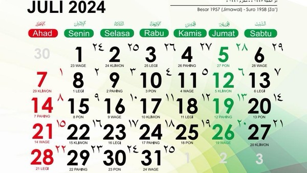 Kalender Hijriah dan Jadwal Puasa Bulan Juli 2024 Terlengkap!