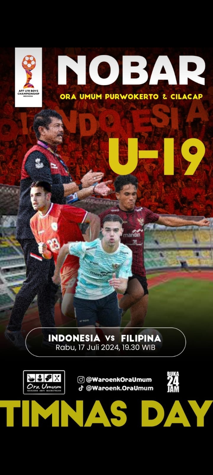 Tempat Nobar Piala AFF U-19 2024 Timnas Indonesia vs Filipina di Purwokerto dan Cilacap
