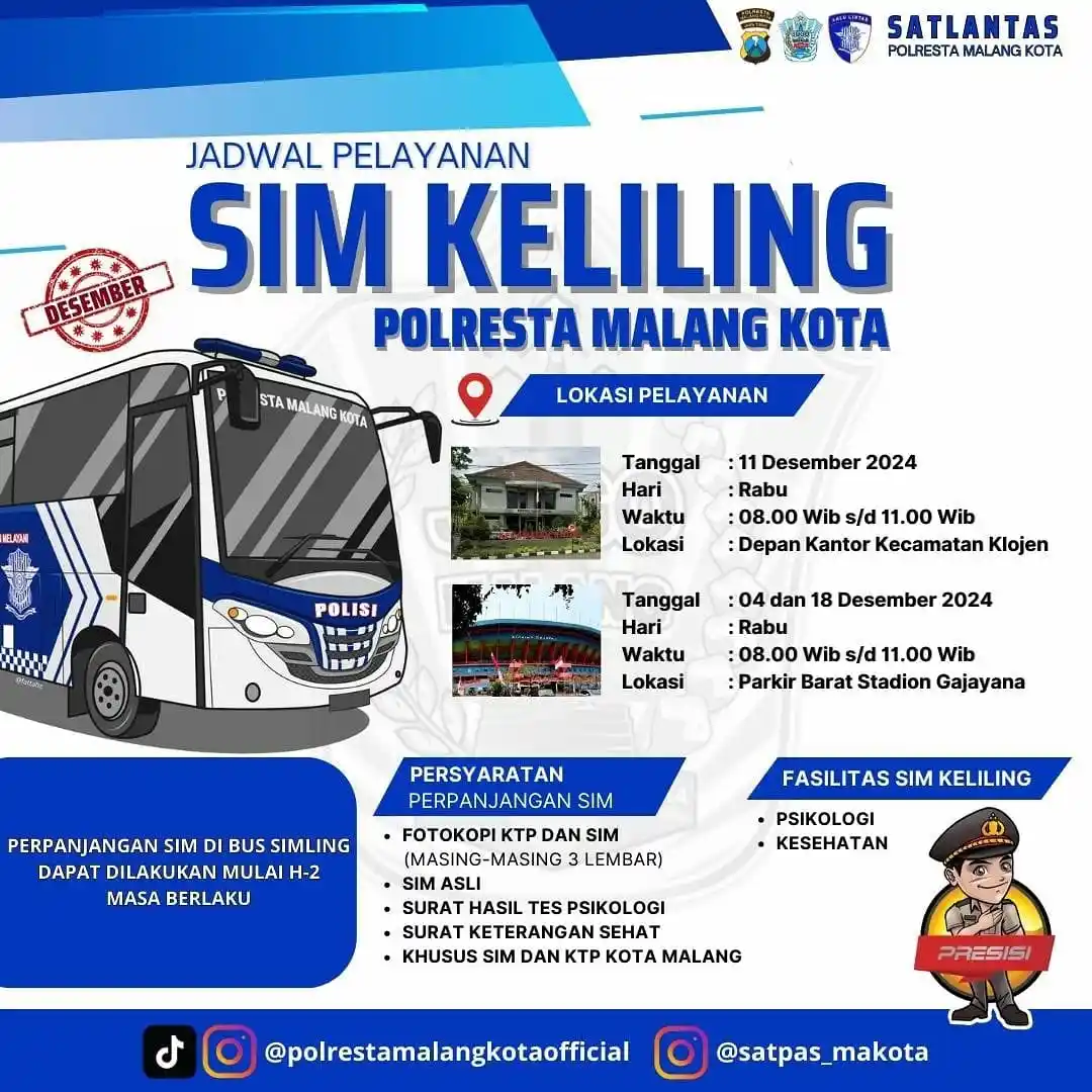 Jadwal SIM Keliling Malang Desember 2024 Hadir Kembali! Catat Lokasi dan Jam Buka