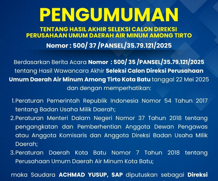 Pemerintah Kota Batu Perkenalkan Direksi Baru Perumdam Among Tirto