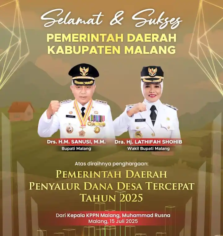 Kinerja Impresif, Kabupaten Malang Raih Penghargaan Penyalur Dana Desa Tercepat Nasional