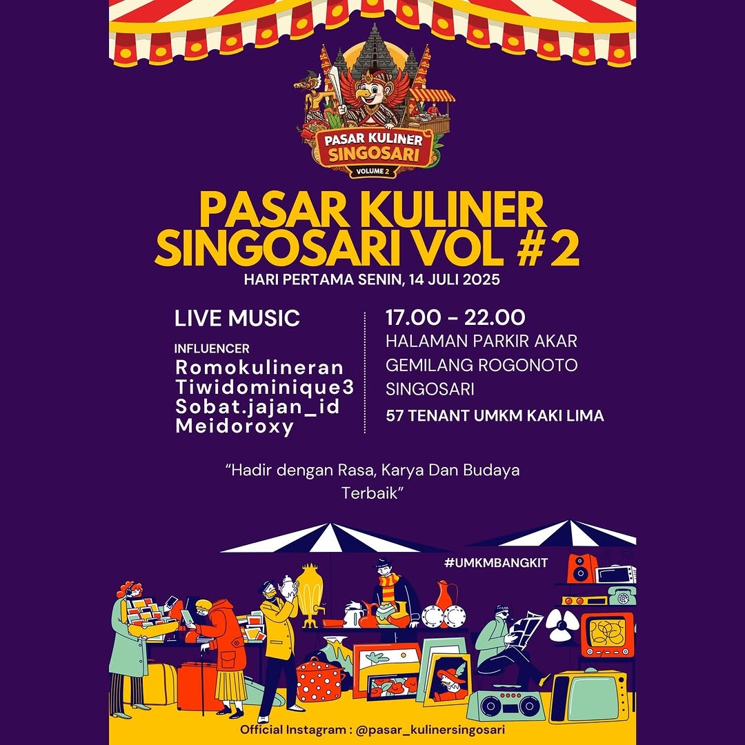 Pasar Kuliner Singosari Vol. 2 Resmi Dibuka, Suguhkan 57 Tenant UMKM Hingga Live Music Setiap Malam