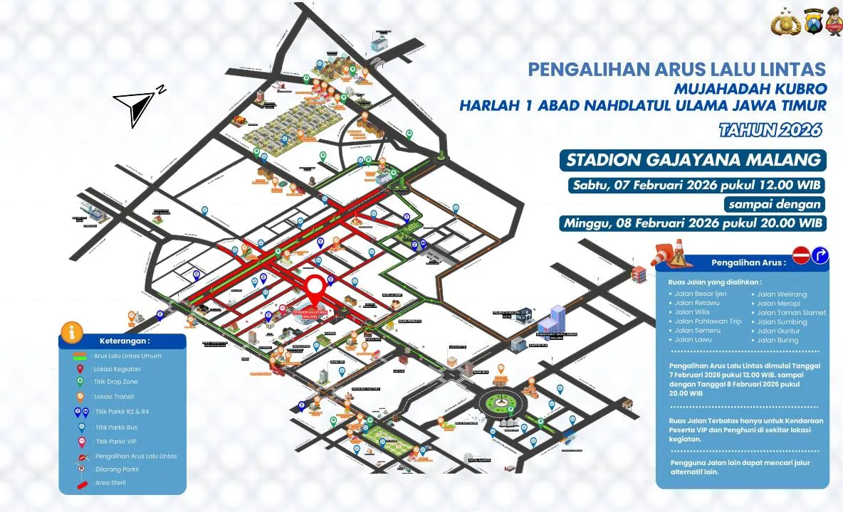 Dishub Kota Malang Siapkan Rekayasa Lalin, 12 Ruas Jalan Ditutup untuk Mujahadah Kubro Harlah 1 Abad NU