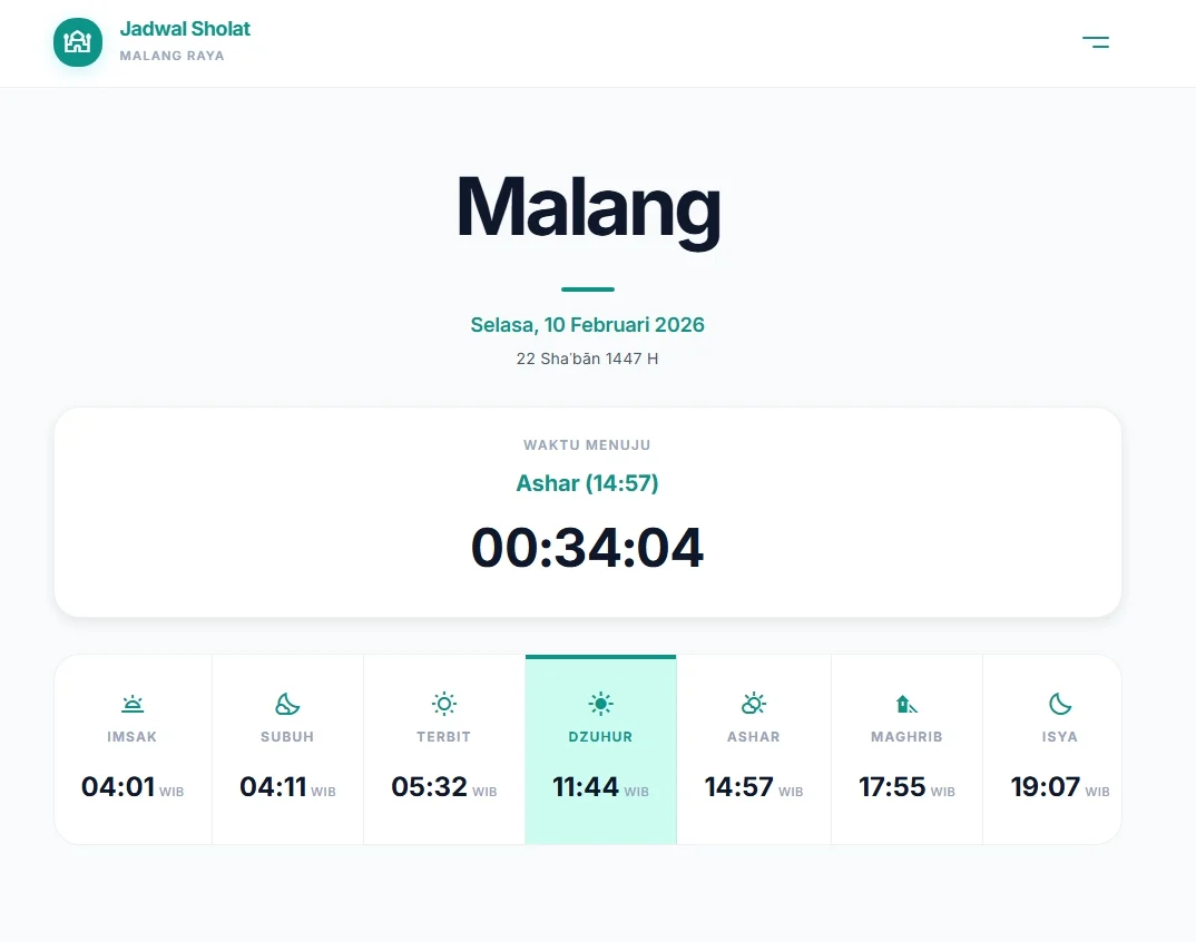 Zona Malang Merilis Website Jadwal Sholat di Malang Raya dengan Fitur Canggih untuk Bulan Ramadan