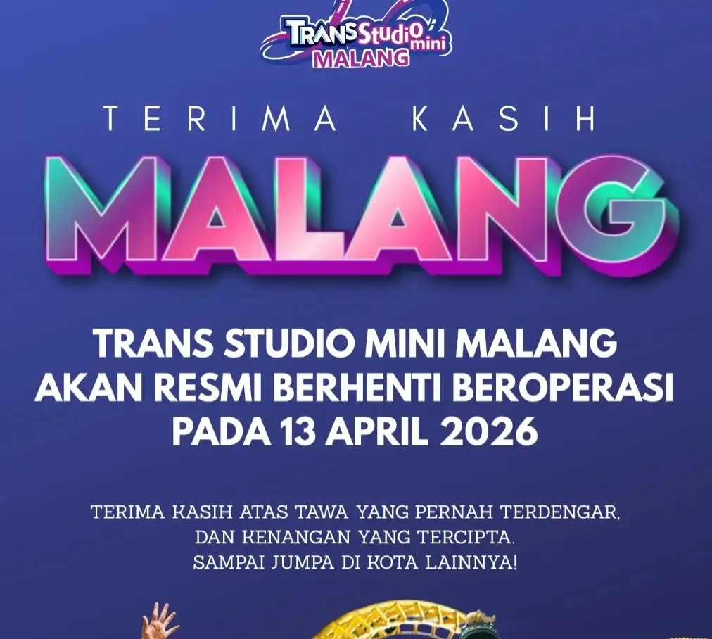 Trans Studio Mini Malang Resmi Tutup 13 April 2026, Warga Malang Raya Banjiri Komentar Haru